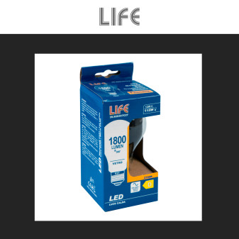 Life Lampadina LED E27 12W Goccia A70 Filament in Vetro Trasparente