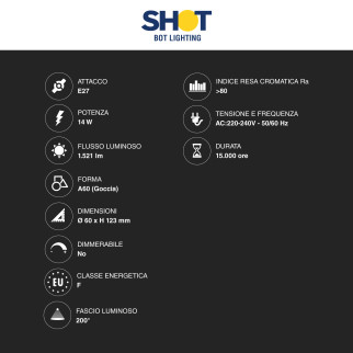 Lampadina LED E27 14W Goccia A60 SMD Bot Lighting