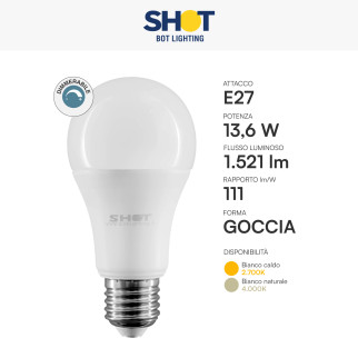 Lampadina LED E27 13,6W Goccia A60 SMD Dimmerabile Bot Lighting