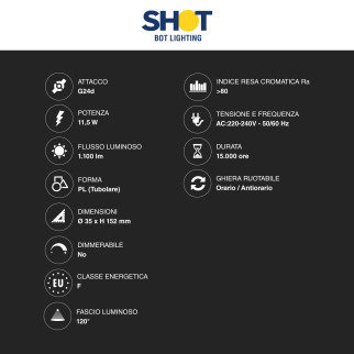 Lampadina LED G24d 11,5W SMD Tubolare PL ALC Bot Lighting Shot