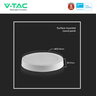 V-Tac Pro VT-60012 Mini Pannello LED Rotondo 12W SMD Chip Samsung