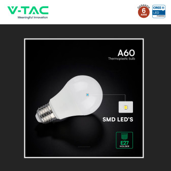V-Tac Lampadina LED E27 8,5W Goccia A60 SMD Opaca