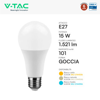 V-Tac Lampadina LED E27 15W Goccia A60 SMD Opaca