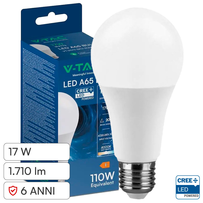 V-Tac Lampadina LED E27 17W Goccia A60 SMD Opaca