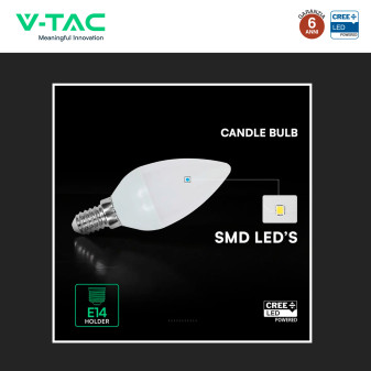 V-Tac Lampadina LED E14 3,7W Candela C37 SMD Opaca