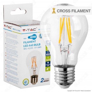 V-Tac VT-1885 Lampadina LED E27 4W Bulb A60 Cross Filament - SKU