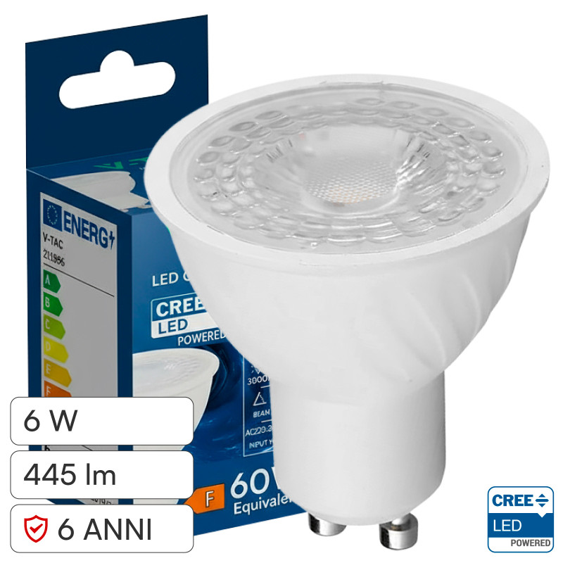 V-Tac VT-247 Lampadina LED GU10 6W Faretto PAR16 Chip CREE