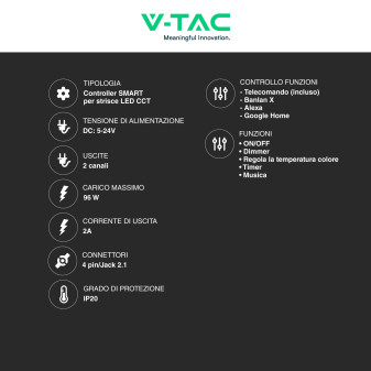 V-TAC Controller Smart per strisce LED CCT 2 Canali con Telecomando
