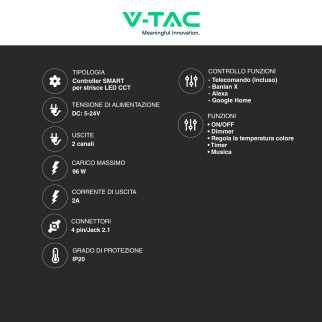 V-TAC Controller Smart per strisce LED CCT 2 Canali con Telecomando