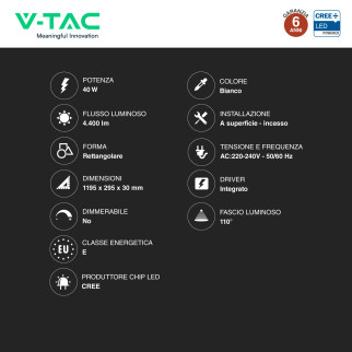 V-Tac Pro VT-6147 Pannello LED CREE Rettangolare 120x30 40W