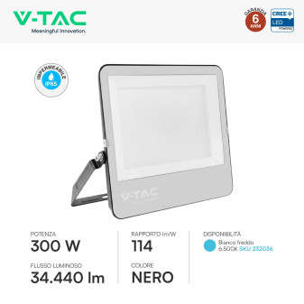 Faro LED 300W SMD Chip CREE IP65 Colore Nero VT-44003