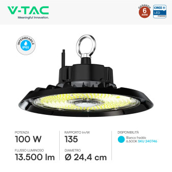 V-Tac VT-91102 Lampada Industriale LED UFO 100W SMD Chip CREE High Bay
