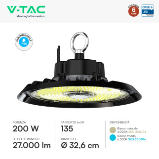 V-Tac VT-91202 Lampada Industriale LED UFO 200W SMD Chip CREE High Bay