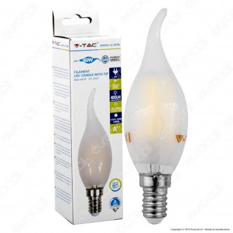 V-Tac VT-1937 Lampadina LED E14 4W Candela Fiamma Frost Filamento -