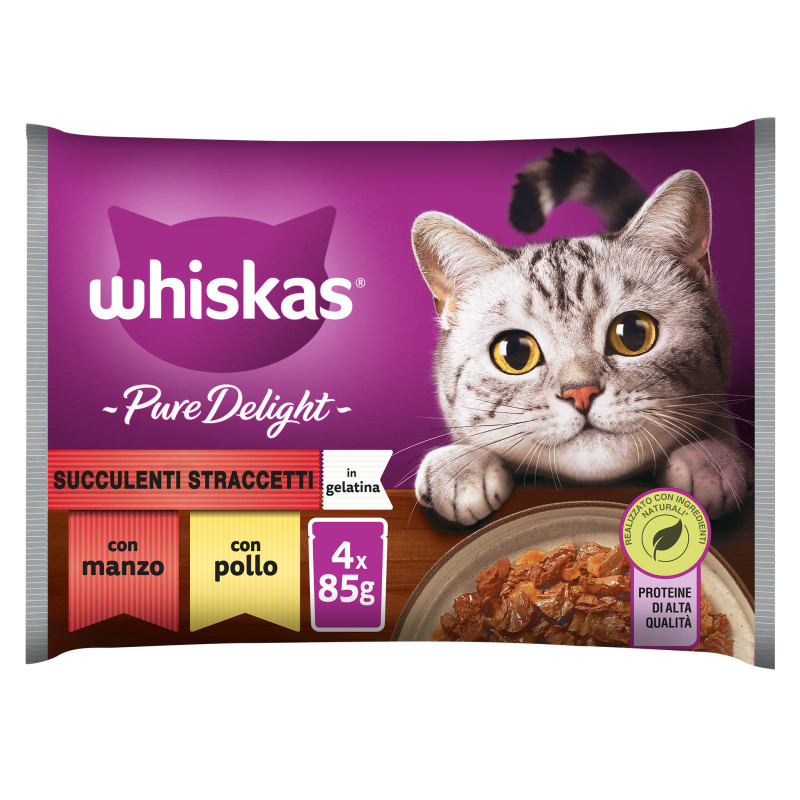 Cibo per Gatti Whiskas Pure Delight Pollo e Manzo 4x 85g