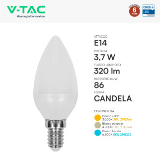 V-Tac Lampadina LED E14 3,7W Candela C37 SMD Opaca