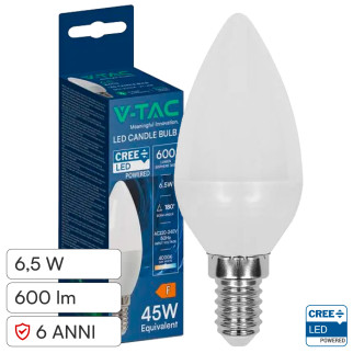 V-Tac Lampadina LED E14 6,5W Candela C37 SMD Opaca