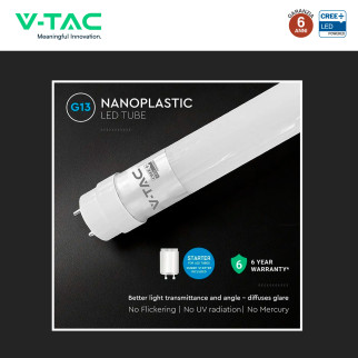 Tubo LED T8 G13 7W SMD CREE Nano-Plastic 60cm con Starter V-Tac