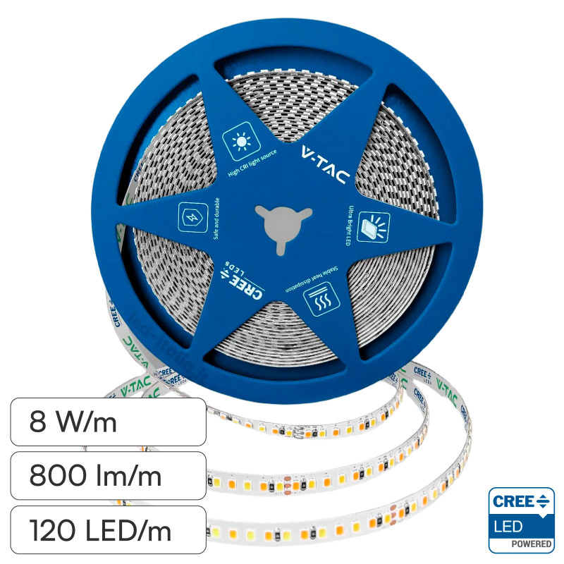 V-TAC Striscia LED Flessibile 8 W/m Monocolore DMS Chip CREE 24V 10m