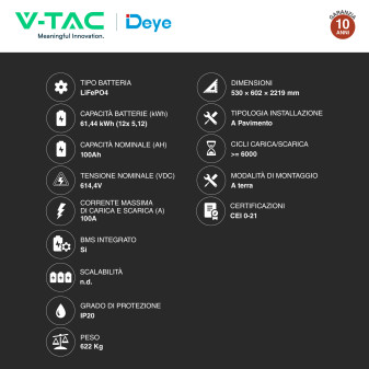 V-Tac Armadio Rack a Pavimento 12 Accumulatori LifePO4 61,44 kWh