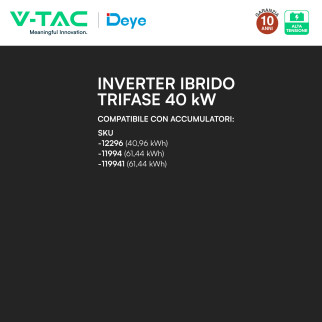 V-Tac Deye Inverter Trifase On-Grid / Off-Grid 40kW IP65 CEI 0-21 CEI 0-16