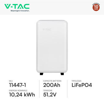 V-Tac Batteria BMS LiFePO4 51,2V 200Ah 10,24kWh per Inverter CEI 0-21