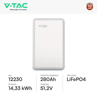 V-Tac Batteria BMS LiFePO4 51,2V 280Ah 14,33kWh per Inverter CEI 0-21