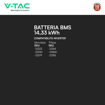V-Tac Batteria BMS LiFePO4 51,2V 280Ah 14,33kWh per Inverter CEI 0-21