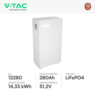 V-Tac Batteria BMS LiFePO4 51,2V 280Ah 14,33kWh CEI 0-21