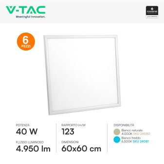 V-Tac VT-6060 6 Pannelli LED Quadrato 60x60 40W