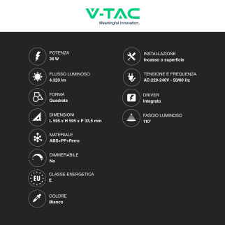 V-Tac VT-61037 10 Pannelli LED Quadrati 60x60 36W