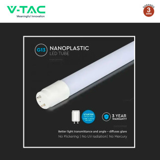 Tubo LED SMD T8 G13 16,5W Nano-Plastic 120cm con Starter V-Tac