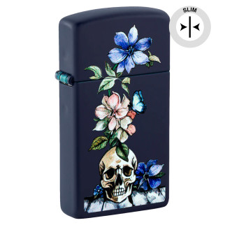 Accendino Slim Zippo mod. 46813 Skull and Flowers Design