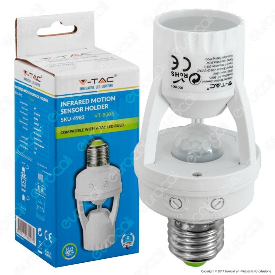 V-Tac VT-8005 Portalampada Adattatore con Sensore di Movimento per V-Tac VT-8005 Portalampada Adattatore con Sensore di Movimento per