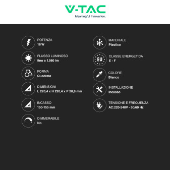 VT-61018 Mini Pannello LED Quadrato 18W SMD da Incasso V-Tac