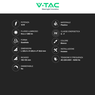 VT-61018 Mini Pannello LED Quadrato 18W SMD da Incasso V-Tac