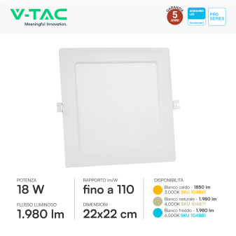 V-Tac Pro VT-61018 Pannello LED Quadrato 18W SMD Chip Samsung