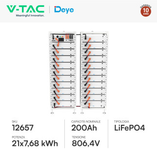 V-Tac Kit 21 Batterie BMS Stack LiFePO4 161,28kWh CEI 0-21 e CEI 0-16