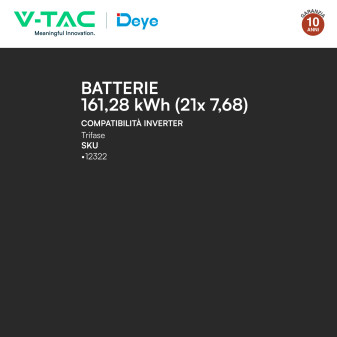 V-Tac Kit 21 Batterie BMS Stack LiFePO4 161,28kWh CEI 0-21 e CEI 0-16