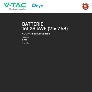 V-Tac Kit 21 Batterie BMS Stack LiFePO4 161,28kWh CEI 0-21 e CEI 0-16
