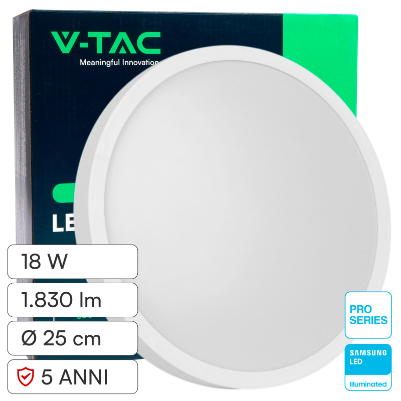 V-Tac Pro VT-8618 Plafoniera LED Rotonda 18W SMD Chip Samsung IP44