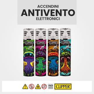 Clipper Jet Flame Accendino Elettronico Dark Mushrooms 4 Accendini