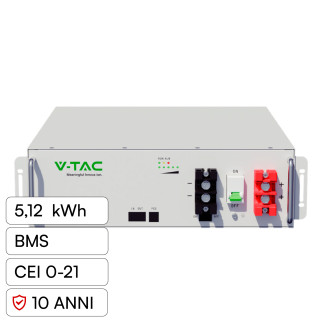 V-Tac Batteria BMS LiFePO4 51,2V 100Ah 5,12kWh Garanzia 10 Anni