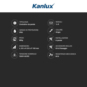 Kanlux Ideal Centralino da Parete 1x8P Resistenza Raggi UV IK10 IP65