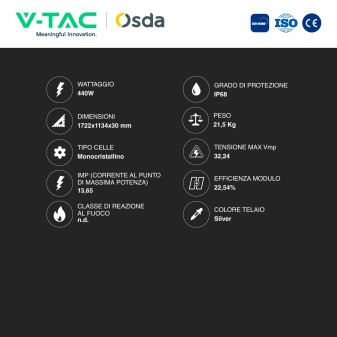 Pannelli Fotovoltaici 440W TOPCon IP68 V-Tac Austa Osda