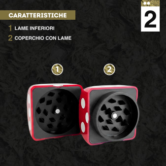 Champ High Grinder Tritatabacco 2 Parti Forma Dado Bianco e Rosso