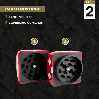 Champ High Grinder Tritatabacco 2 Parti Forma Dado Bianco e Rosso