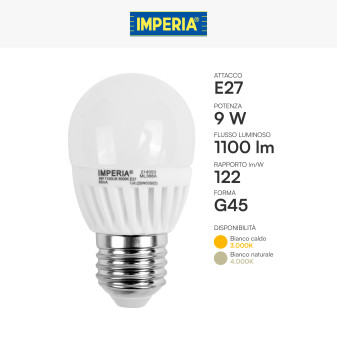 Imperia Lampadina LED E27 9W MiniGlobo G45 SMD Ceramica