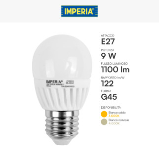 Imperia Lampadina LED E27 9W MiniGlobo G45 SMD Ceramica