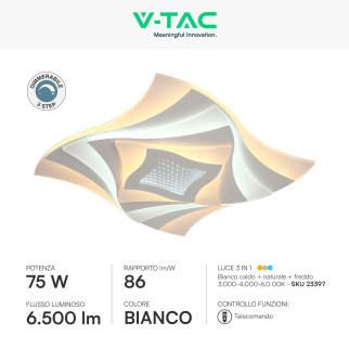 V-Tac Plafoniera LED a Superficie 75W SMD CCT 3in1 Dimmerabile